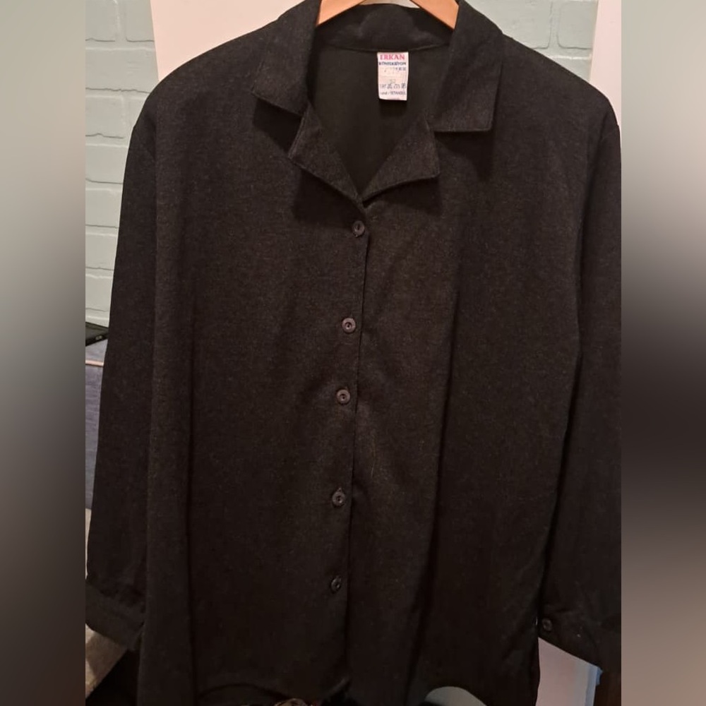 Erkan Konfeksiyon Charcoal Gray Button Down Blouse Plus Size 20 EU 52